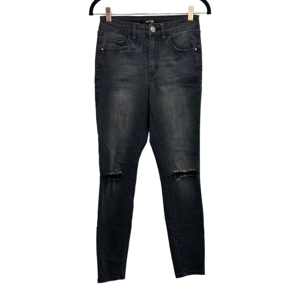 Refuge Black Distressed Knee Holes Ankle Jeans Size 25